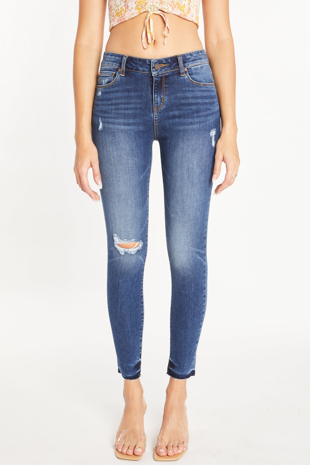 Mid Rise 5 Pocket Ankle Skinny Jeans