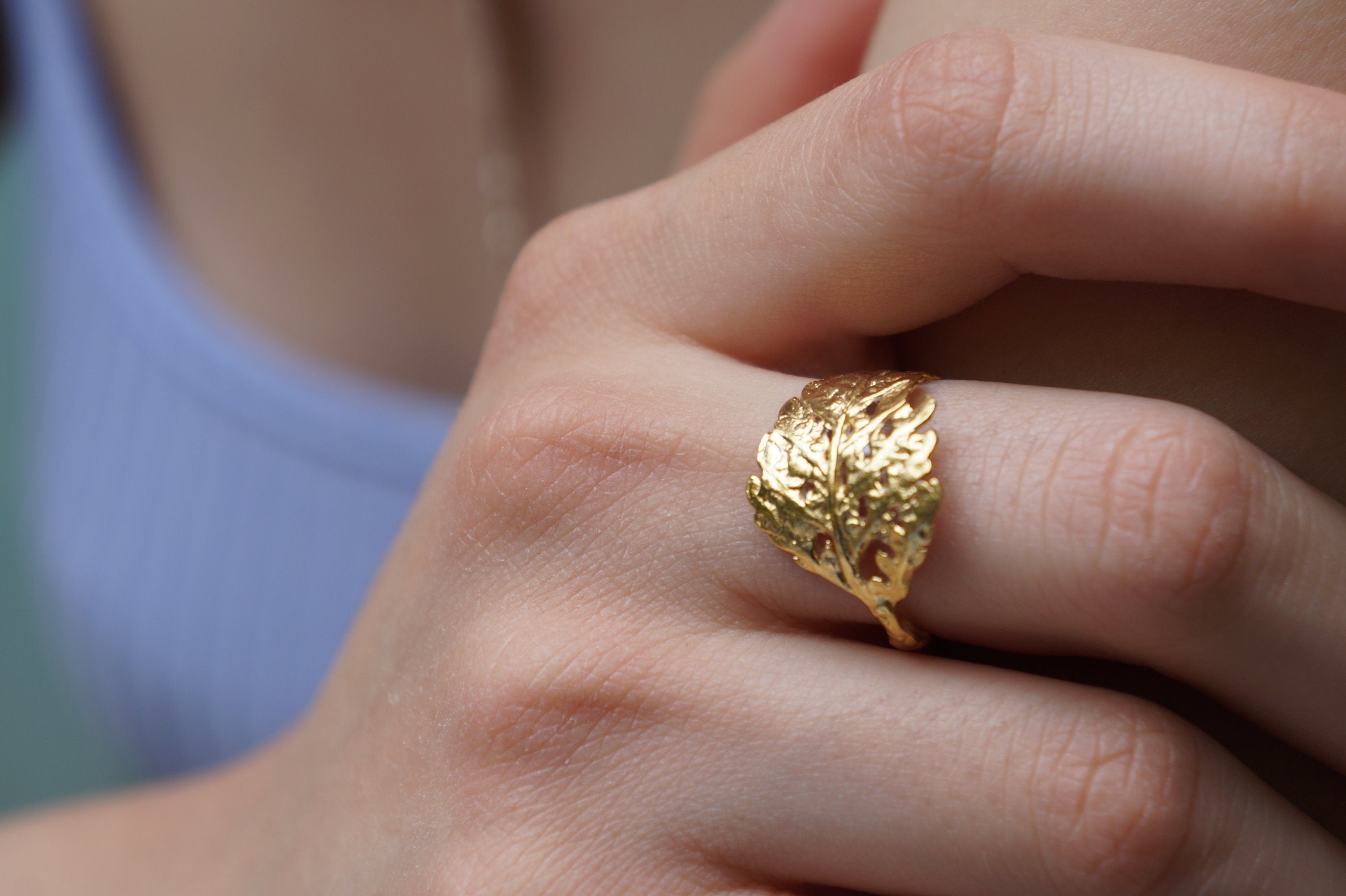 Gold Fern Ring, Gold-Plated Sterling Silver Jewelry, Leaf Fern Ring Band, Gift for Her, Birthday Gift for Women, Handmade Jewelry