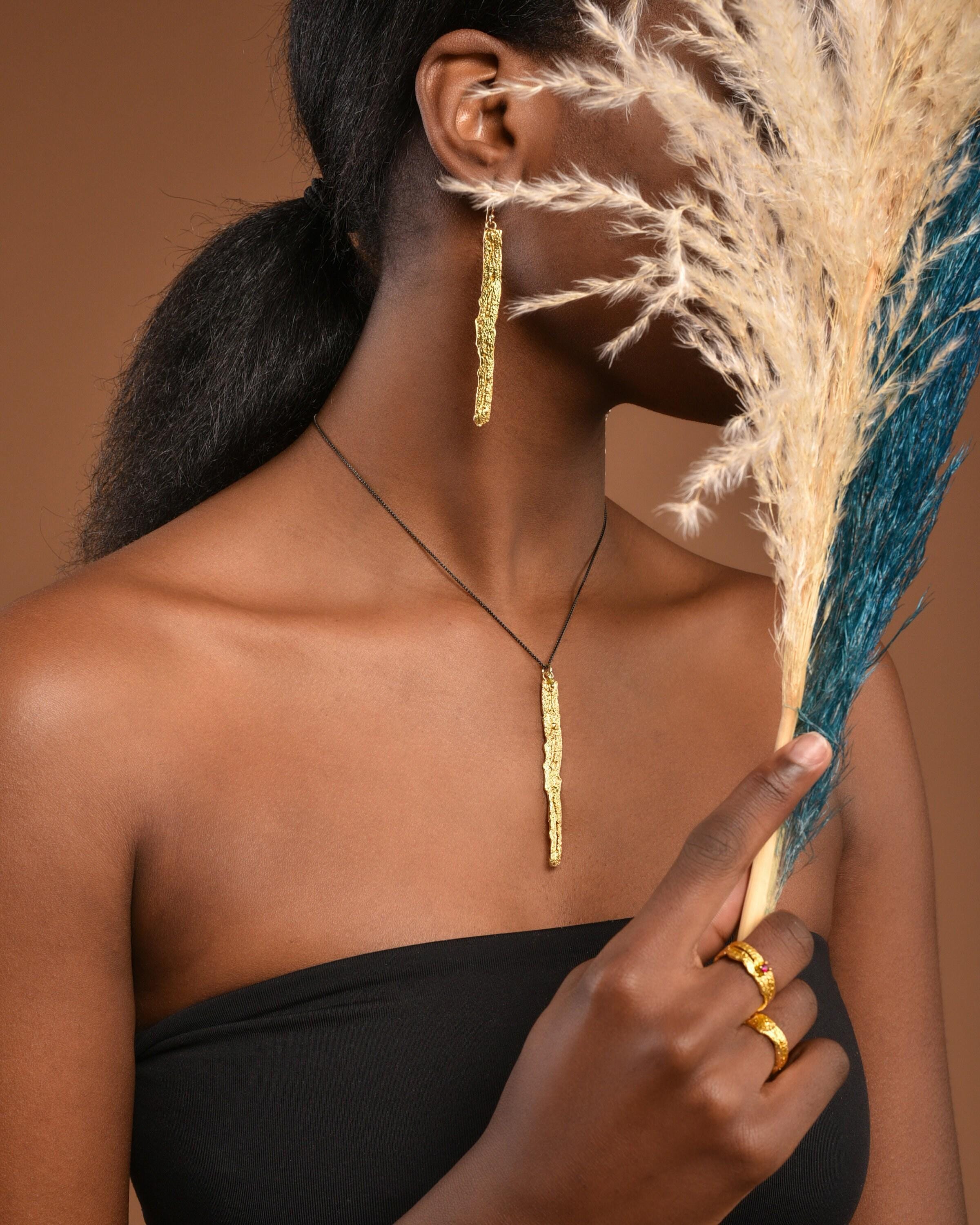 Tree Bark Earrings: Nature Inspired Design (14k Gold Plated Brass)